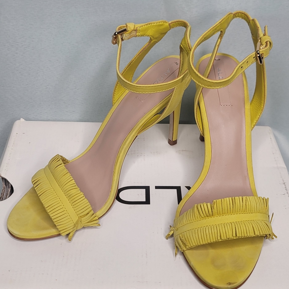Aldo Yellow Fringe Heeled Sandals